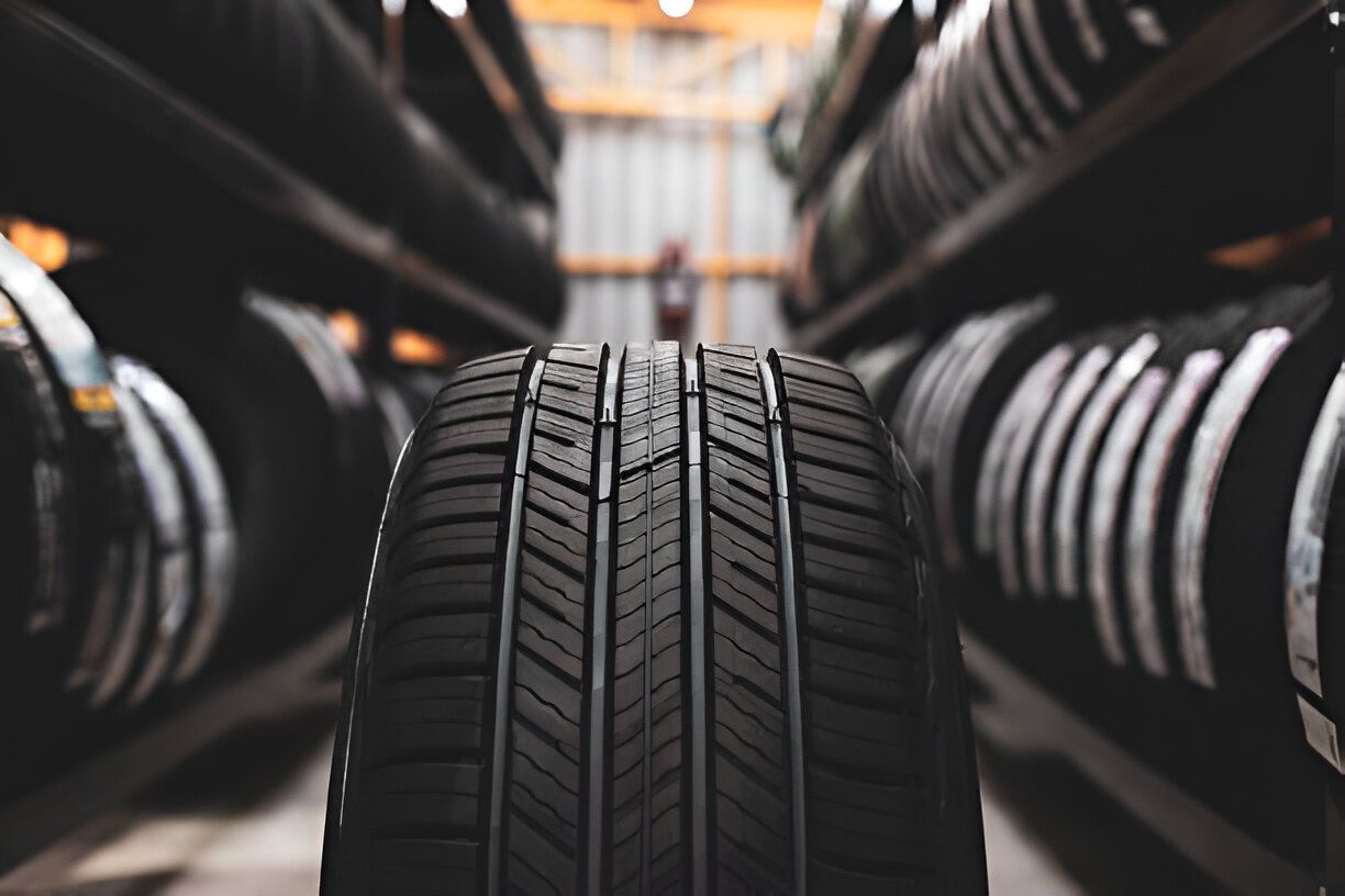 A new tire is placed on the tire storage rack